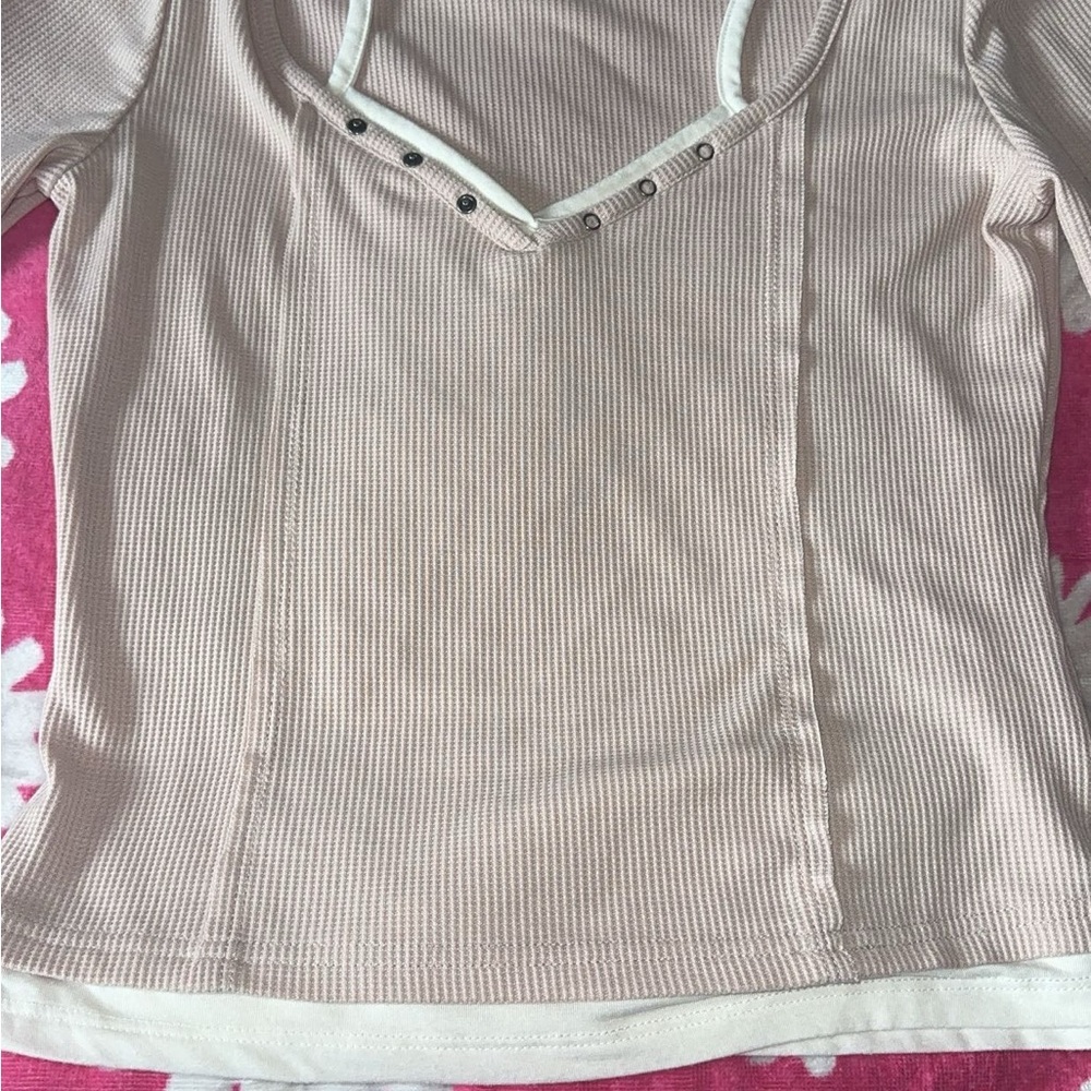 Blush Long Sleeve Ribbed Top.